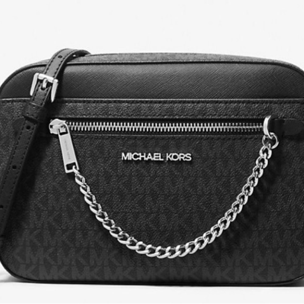 Michael Kors Jet Set Black Crossbody Bag signature logo